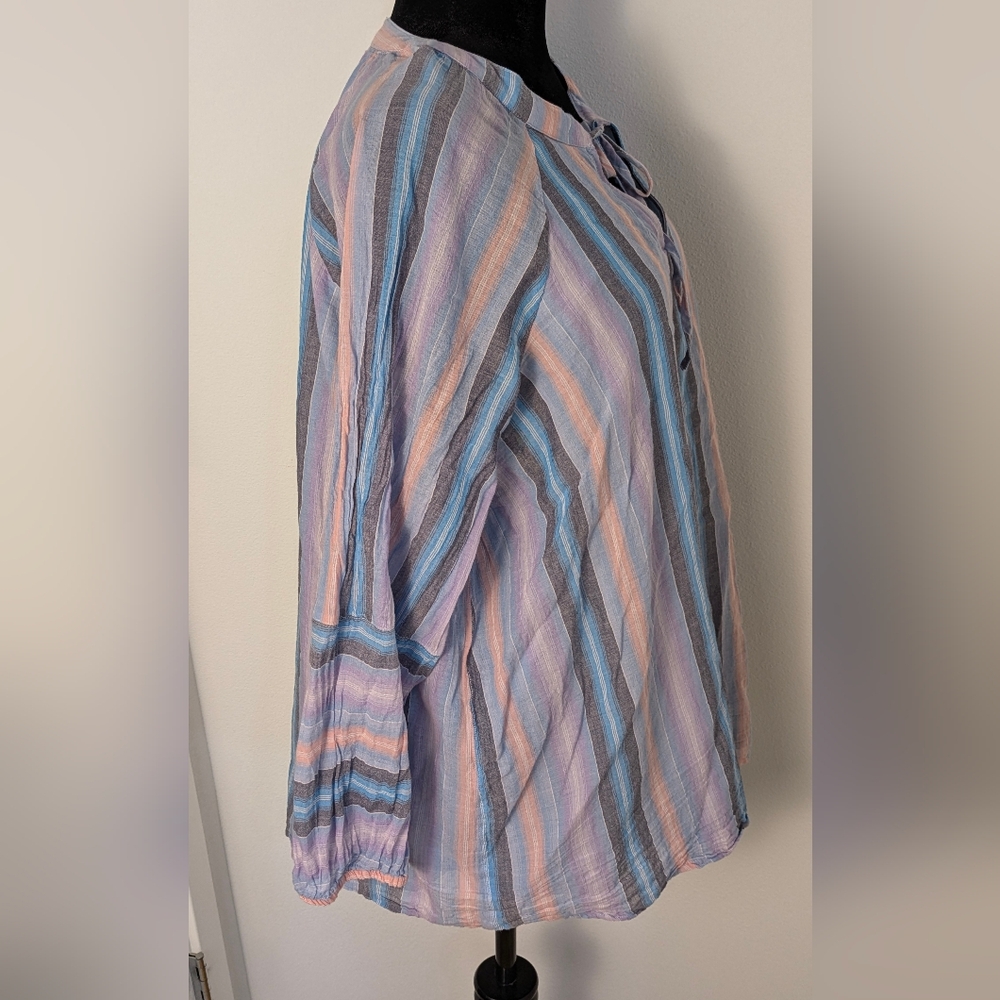 Lane Bryant Women Blue Multicolor Raglan Sleeve Striped Blouse Top Size 16 Lined - Picture 5 of 11